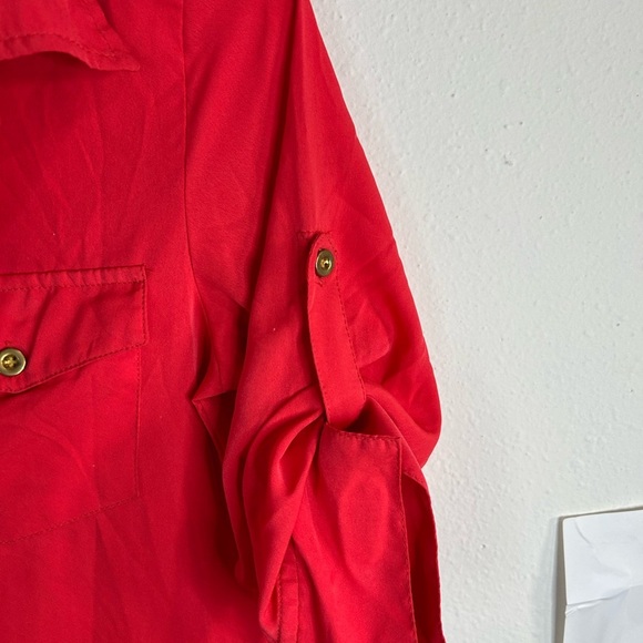 Speed Control Coral Shirt Dress Small Button Front Tab Sleeve Casual Tunic Style - Picture 7 of 12